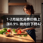 1-2月居民消费价格上涨0.9% 猪肉价下降42.0%(图1) 1-2月居民消费价格上涨0.9% 猪肉价下降42.0%(图1)
